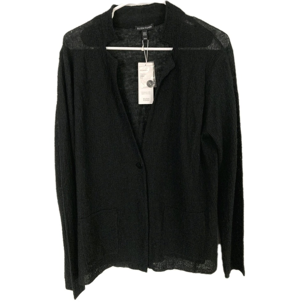 Eileen Fisher Jacket Women M Organic Linen Knit Notch Collar 1 Button Blazer NWT
